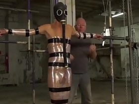UK twink Casper Ellis strapped for BDSM handjob cumshot
