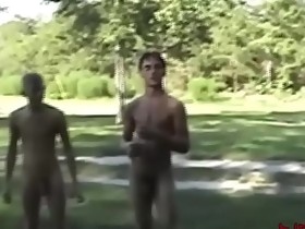 Outdoor jock and twink calisthenics turn into anal penetration cumshot