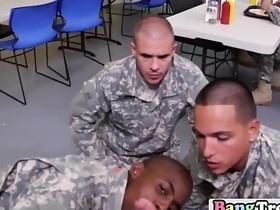 Gay superior makes newbie soldiers worship his cock